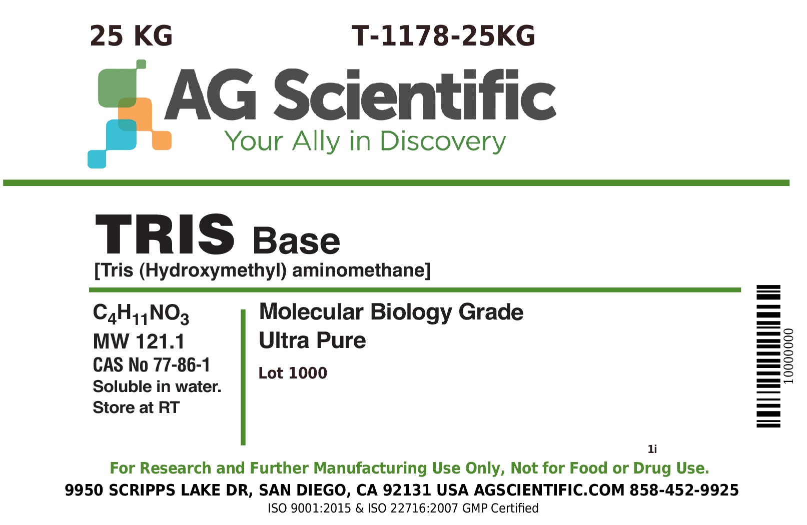 T-1178-25KG - TRIS Base, Ultra Pure, 25 KG